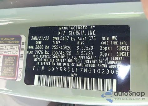 2022 Kia Sorento X-Line Sx Prestige from USA, damaged, VIN 5XYRKDLF7NG102308